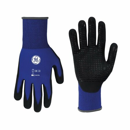 GE Nitrile Coated General Purpose Gloves, 15 Gauge, BLU/BLK, LRG, 1/PR GG216LC